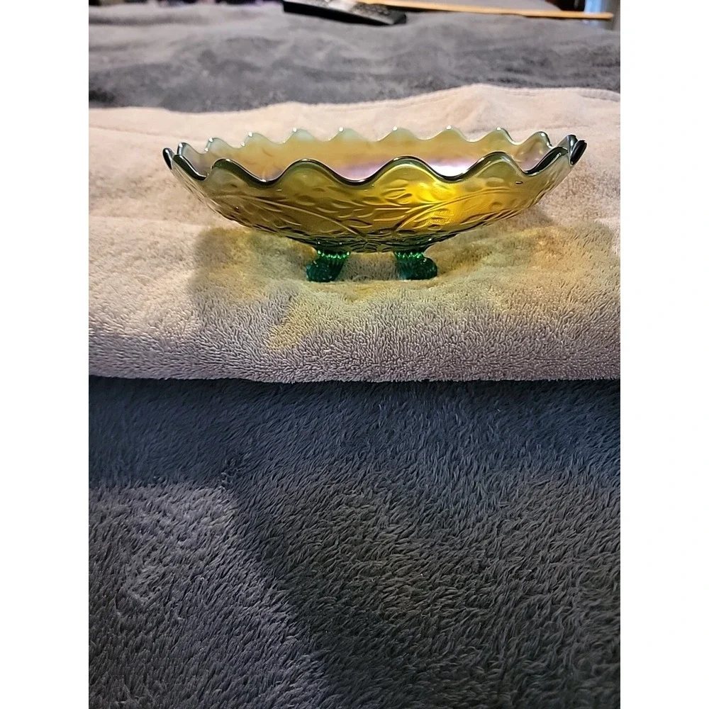 Gorgeous Westmoreland‎ Glass Carnival Louisa Footed Bowl Green Glass